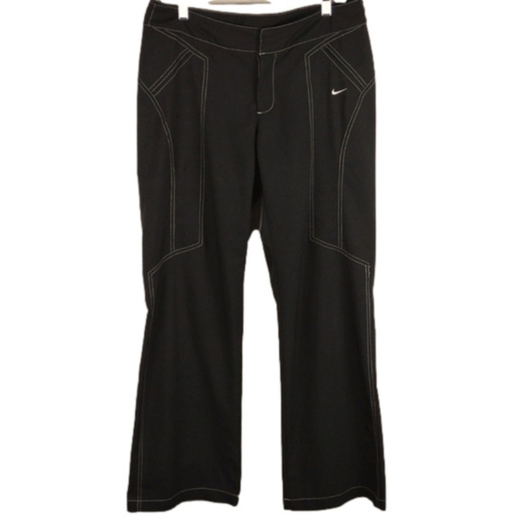 Nike Black Mid Rise Hook Zipper Closure Flare Leg Athletic Athleisure Pant - Picture 1 of 15